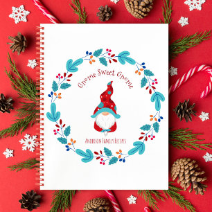 Recipe Cookbook Holiday Gnome Floral Wreatn Modern Notitieboek