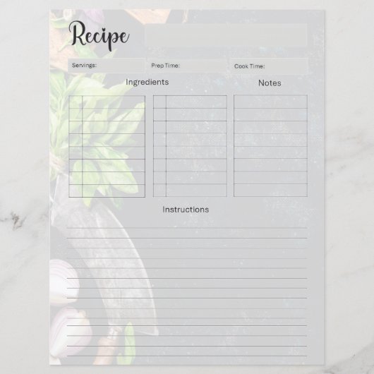 Recipe cookbook page insert (Devant)