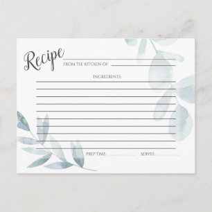 RECIPE-KAART Stamblauwe Waterverf Eucalyptus Briefkaart