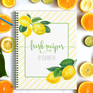 Recipe kookbook, country lemon waterverf, strepen notitieboek