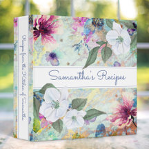Recipe kookbook, florale aqua waterverf
