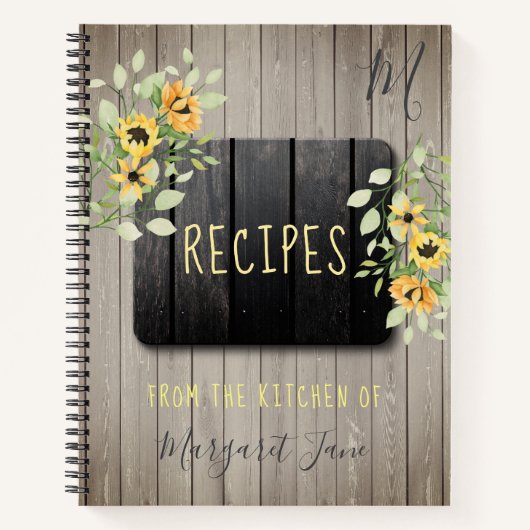 Recipe kookbook monogrammed chef rustige keuken notitieboek (Voorkant)