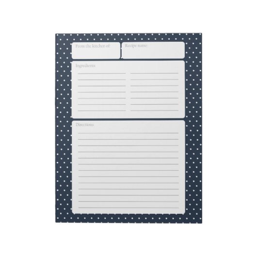 Recipe Page Navy Blue en Polka Dots Notitieblok (Gedraaid)