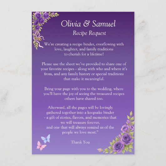 Recipe Request - Purple Mauve Flowers & White Informatiekaartje (Voorkant)