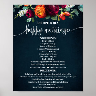 Recipe voor Happy Marriage Wedding Gift Wine Navy Poster