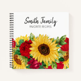 Recipes Cookbook Yellow Sunflower Red Roses White Notitieboek