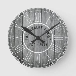 Reclam Wood Farmhouse White Roman Numals Ronde Klok