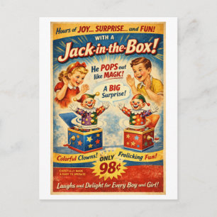 Reclame in vintage stijl voor een Jack-in-the-box Briefkaart