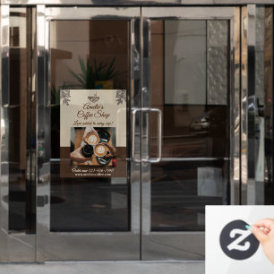 Reclame op de voordeur van de koffiezaak aanpassen raamsticker
