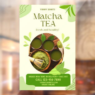 Reclame voor groene biologische Matcha-theedrank a Raamsticker