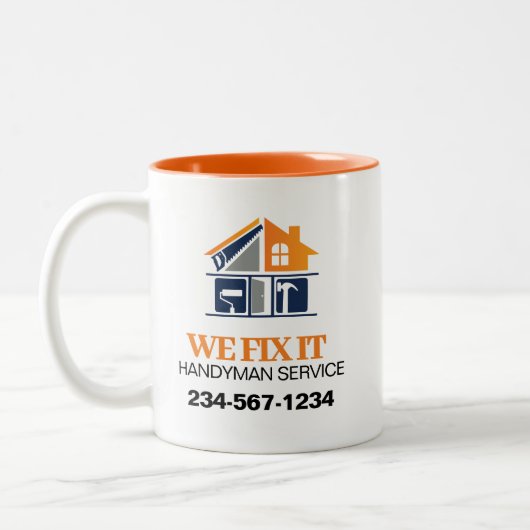 Reclame voor klusjesman tweekleurige koffiemok (Links)