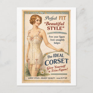 Reclame voor korset in vintage stijl uit de jaren briefkaart