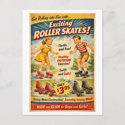 Reclame voor vintage roller skates briefkaart (Voorkant)