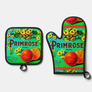 Reclamelabel voor sinaasappels ovenwant & pannenlap set