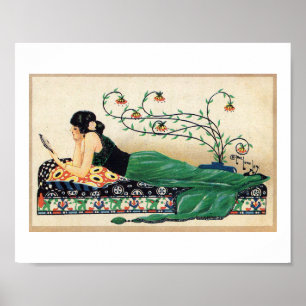 Reclining-vrouw, exotisch, romantisch,  postcar poster