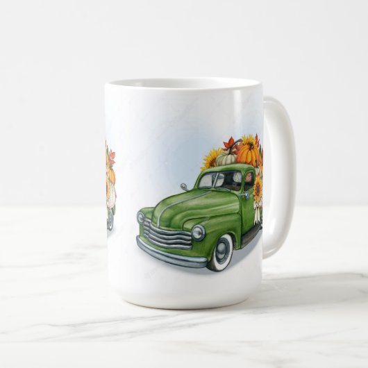 Récolte d'automne dans un camion vert Latte Mug (Devant droit)
