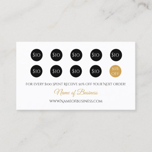 Récompenses de fidélité simples Élégant Noir et Or (Devant)