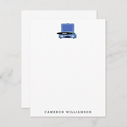 Record Player in Blue Personalized Notitiekaartje (Voorkant / Achterkant)