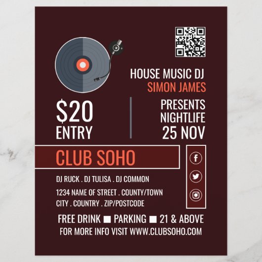 Record Player Logo, Professionele DJ Adverteren Flyer (Voorkant)