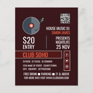 Record Player Logo, Professionele DJ Adverteren Flyer
