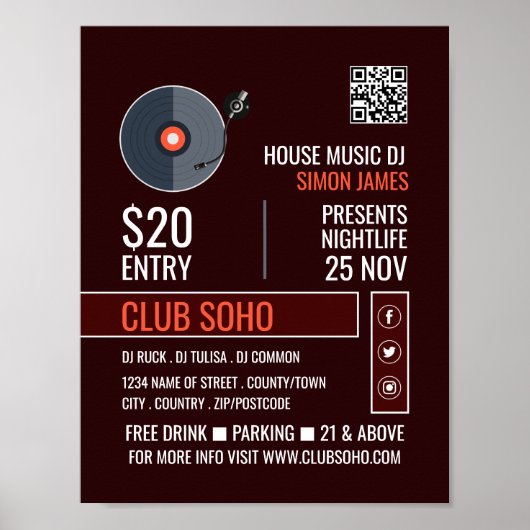 Record Player Logo, Professionele DJ Adverteren Poster (Voorkant)