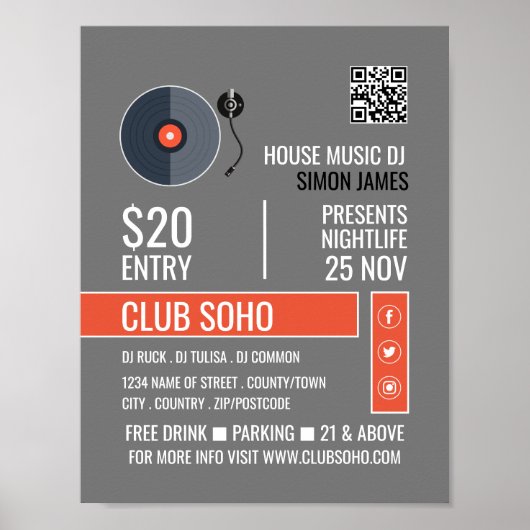 Record Player Logo, Professionele DJ Adverteren Poster (Voorkant)