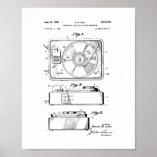 Record Player-patent Poster (Voorkant)