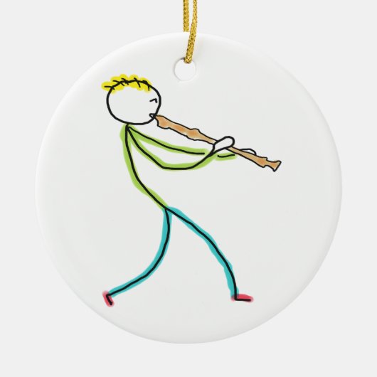 Recorder Playing Stickman Keramisch Ornament (Voorkant)