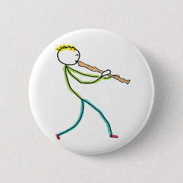 Recorder Playing Stickman Ronde Button 5,7 Cm