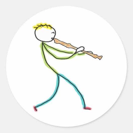Recorder Playing Stickman Ronde Sticker (Voorkant)