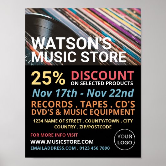 Records, Music Store Adverteren Poster (Voorkant)