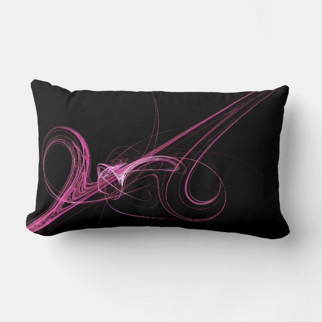 Rectangle Abstrait noir et rose chaud Coussin fractal (Recto)