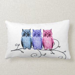 Rectangle Amis de hibou sur le coussin rose pourpre bleu de
