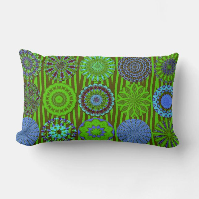Rectangle Amusement Kaleidoscope, Coussin Lumbar bleu-vert (Recto)
