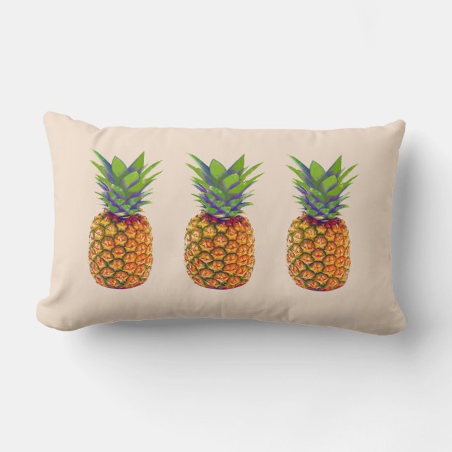 Rectangle Ananas sur un coussin lombaire beige clair (Recto)