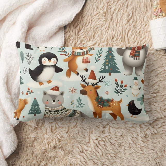 Rectangle Animaux de Noël Motif sans couture Coussin (Couverture)