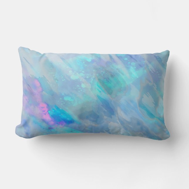 Rectangle aquarelle art sur coussin en bleu (Recto)