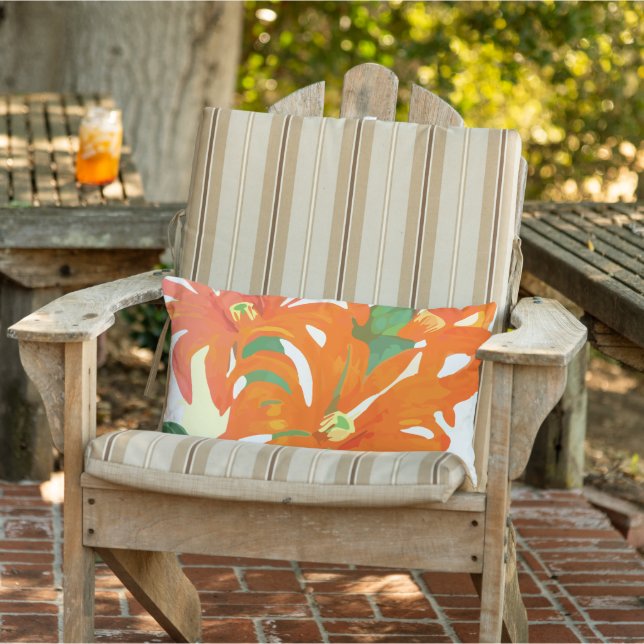 Rectangle Aquarelle orange jaune vert Coussin Floral (Chaise)