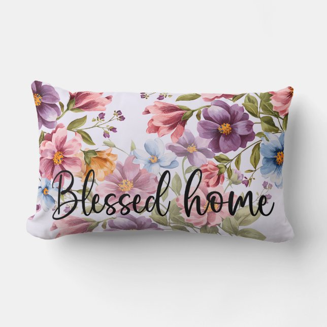 Rectangle Aquarelle paisible Coussin floral avec Écriture S (Recto)