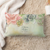 Rectangle Aquarelle Succulente Floral Mariage Coussin (Couverture)