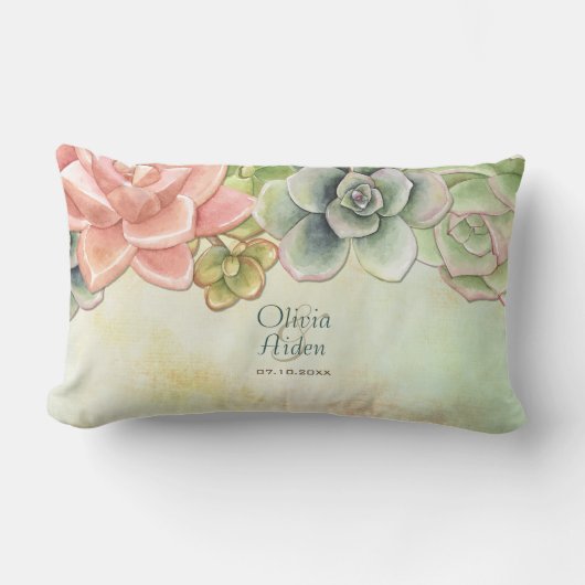 Rectangle Aquarelle Succulente Floral Mariage Coussin (Recto)