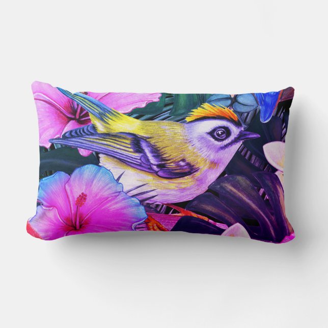 Rectangle Aquarelle Tropical Bird Floral Imprimer Coussin (Recto)