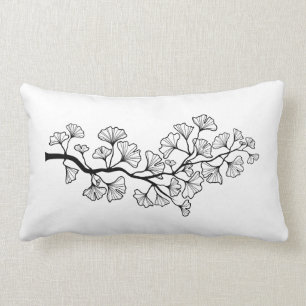 Rectangle arbre noir de ginkgo de coussin avec le feuille