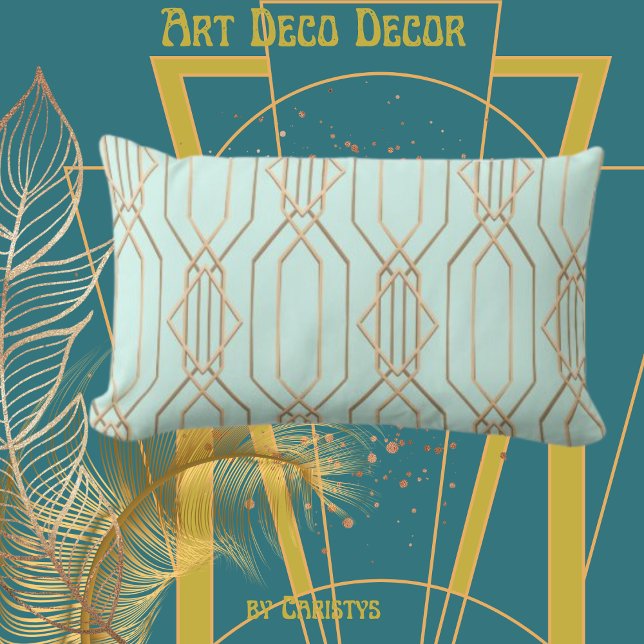 Rectangle Art Déco Pastel Blue & Gold Lumbar Coussin (Créateur téléchargé)