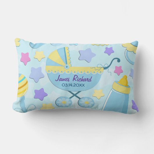 Rectangle Baby Blue Stars et Carriage Keepsaké Coussin (Recto)