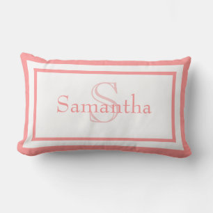 Rectangle Baby rose et blanc Monogramme Nom Keepsaké Coussin