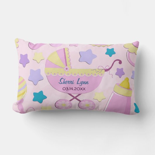 Rectangle Baby Rose Stars et Carriage Keepsaké Coussin (Recto)