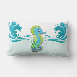 Rectangle Baby Seahorse Coussin Lumbar bleu