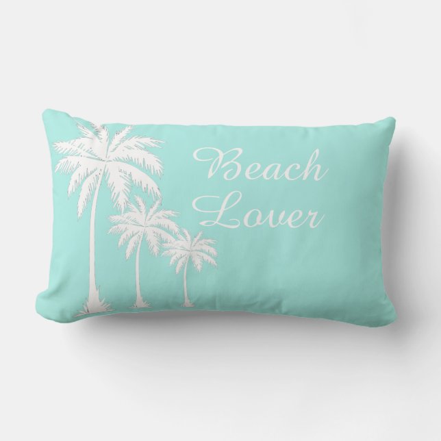 Rectangle Beach Lover Palm Tree Aqua Blue Lumbar Coussin (Recto)