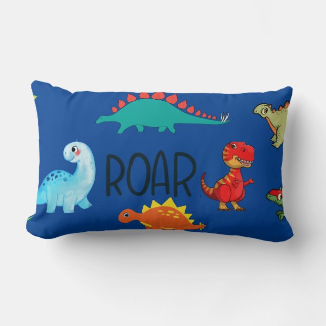 Rectangle Bébé bleu Garçon Roar Lumbar Coussin (Recto)